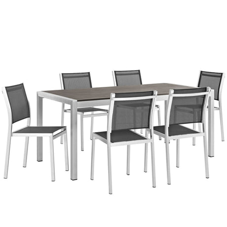 Durable Shore Outdoor Patio Aluminum Dining Room Sets In Silver Black - 5 Piece - BUILDMYPLACE