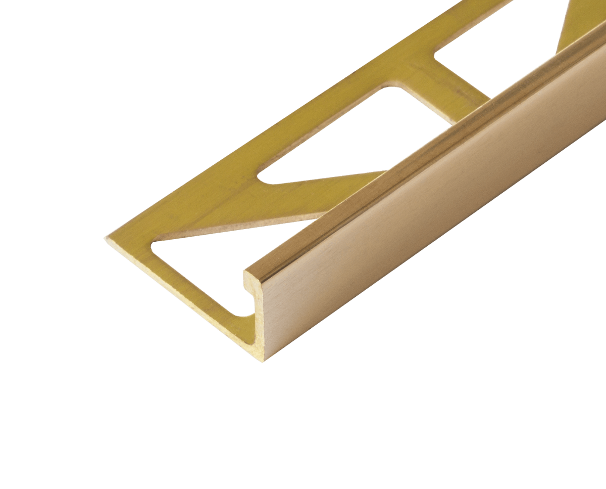 DURAL DUROSOL 3/8 in. x 8' 2 - 1/2 in. L - Shaped Profile Metal Tile Trim Brass High - Gloss Polished - BUILDMYPLACE