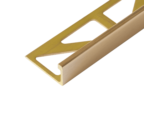 DURAL DUROSOL 3/8 in. x 8' 2 - 1/2 in. L - Shaped Profile Metal Tile Trim Brass High - Gloss Polished - BUILDMYPLACE