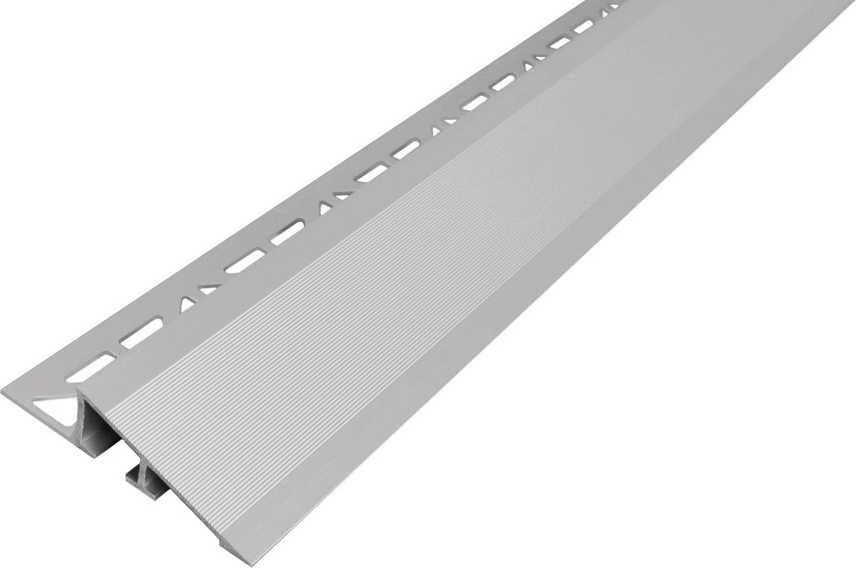 DURATRANS Transition Trim 2 33/64 in. Silver Anodized Brushed Aluminum Metal Tile Edge Trim - BUILDMYPLACE