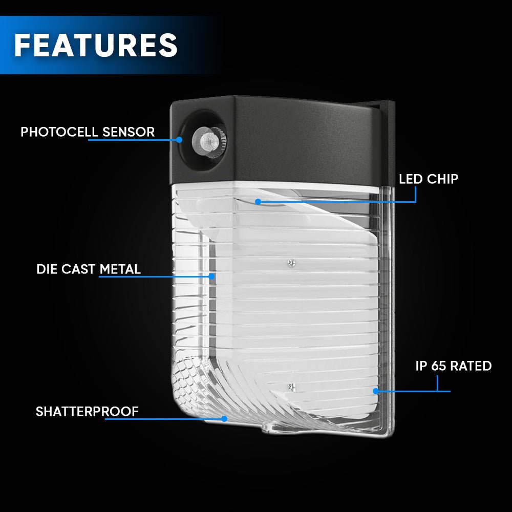 Dusk to Dawn - LED Wall Pack, 13W/18W/26W Wattage Adjustable, 3000K/4000K/5700K CCT Changeable, Outdoor Security Light - BUILDMYPLACE