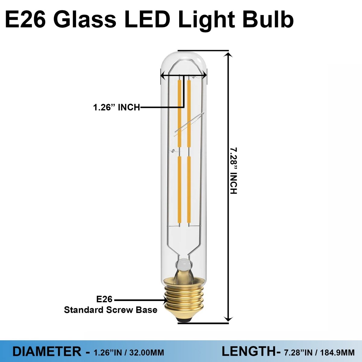 E26 8W Vintage LED Bulb T10 LED Tubular Bulb, 4 - Filament Light Bulb, Dimmable, 2700K, 120V/60Hz, 900LM, Clear - LEDMyPlace