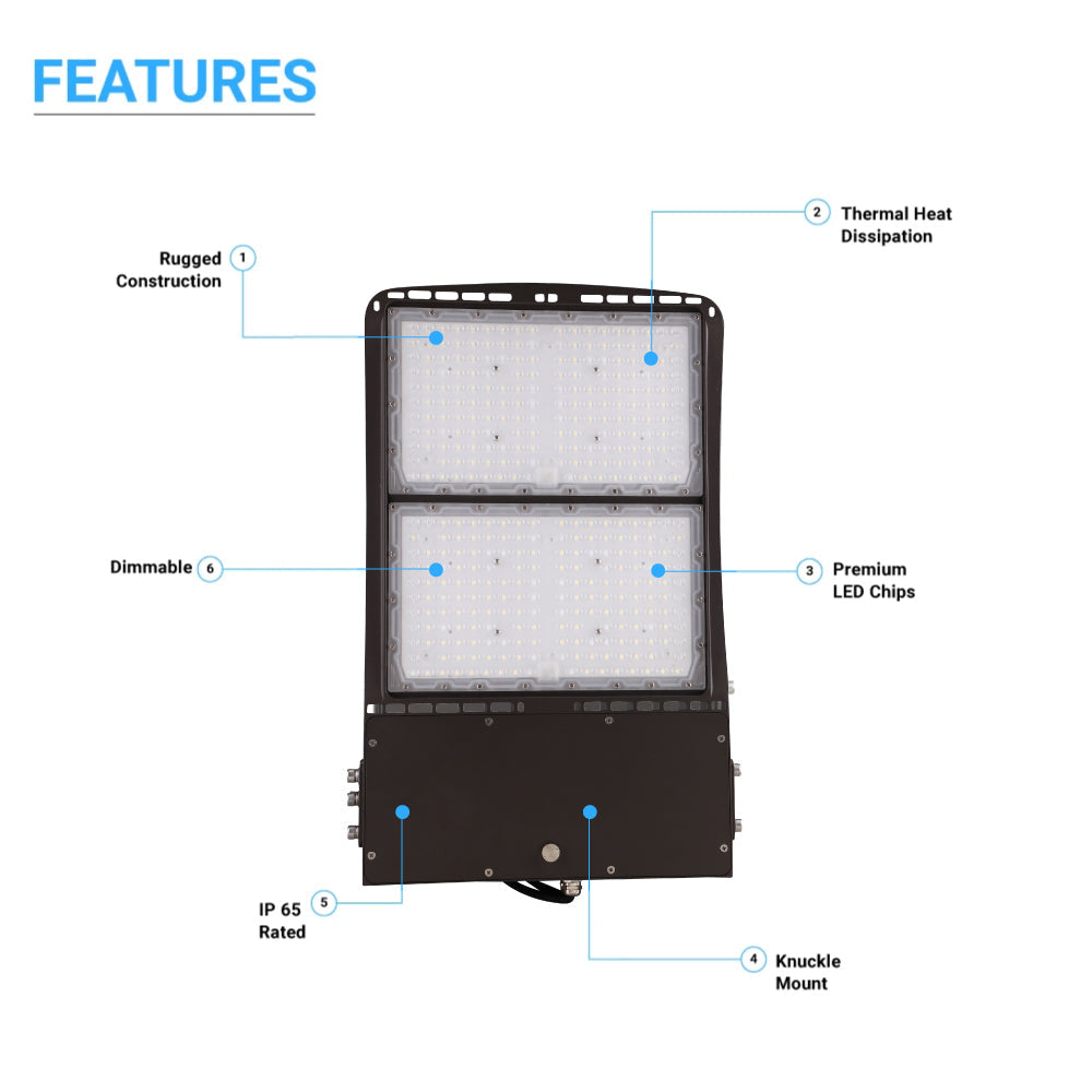 LED Flood Light 300W - DLC Listed - IP65 - Black - 40521 Lumens - 5700K - Dimmable LED Flood Lamp