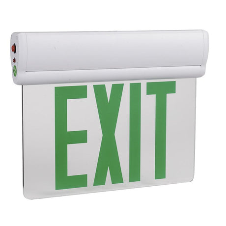 Edge Lit Green LED Exit Sign, 3W , 100 - 277 VAC, UL,CUL Listed, 90 - min Backup Battery, Surface Mount - BUILDMYPLACE