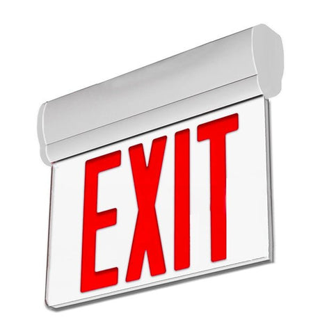 Edge Lit Red LED Exit Sign, 3W , Red, UL,CUL Listed, AC120 - 277V, Surface Mount, 90 - min Battery Backup - BUILDMYPLACE