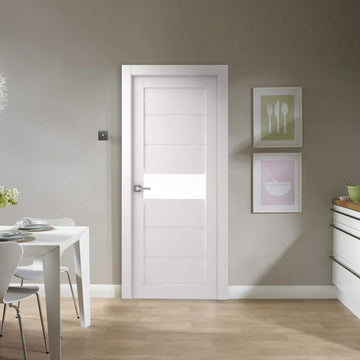 Edna Vetro Interior Door in Bianco Noble Finish