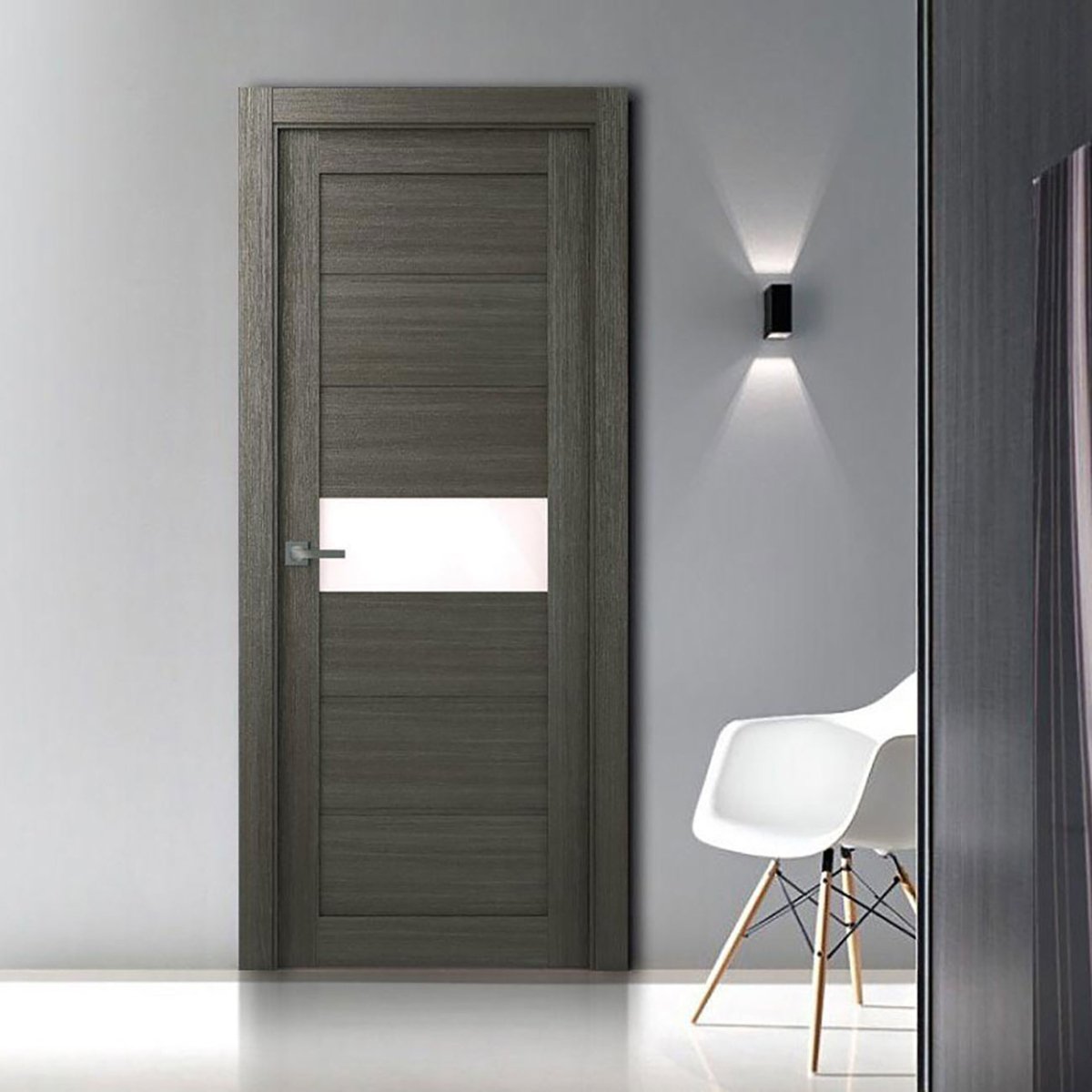 Edna Vetro Interior Door in Gray Oak Finish - BUILDMYPLACE