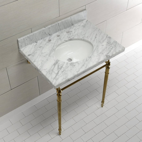 Edwardian 30" x 22" Console Sink with Brass Legs (8 - Inch, 3 Hole), Round Basin Sink - BUILDMYPLACE