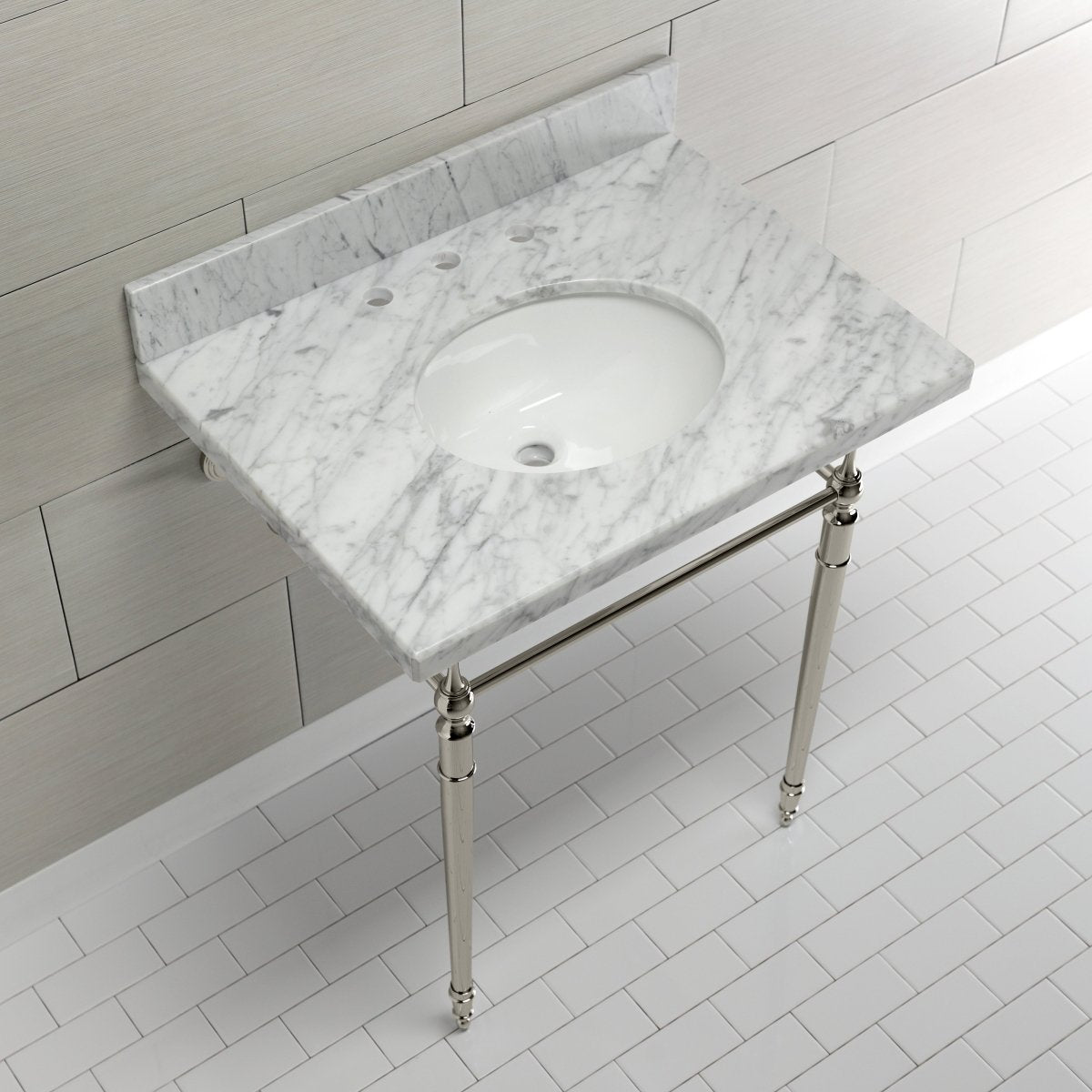 Edwardian 30" x 22" Console Sink with Brass Legs (8 - Inch, 3 Hole), Round Basin Sink - BUILDMYPLACE