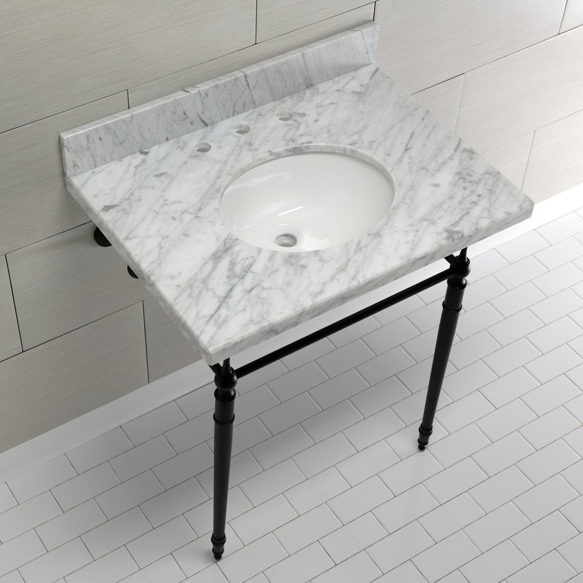 Edwardian 30" x 22" Console Sink with Brass Legs (8 - Inch, 3 Hole), Round Basin Sink - BUILDMYPLACE