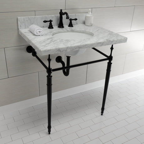 Edwardian 30" x 22" Console Sink with Brass Legs (8 - Inch, 3 Hole), Round Basin Sink - BUILDMYPLACE