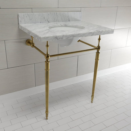 Edwardian 30" x 22" Console Sink with Brass Legs (8 - Inch, 3 Hole), Round Basin Sink - BUILDMYPLACE