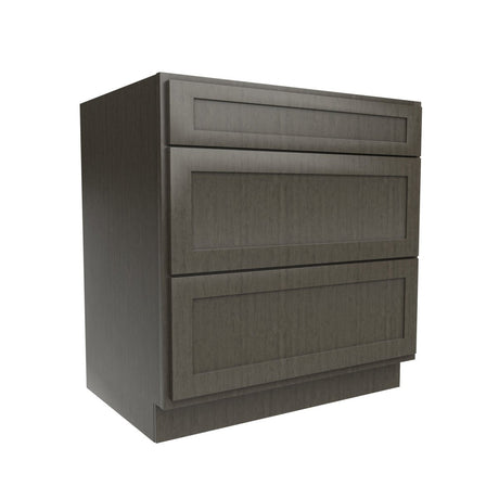 Elegant Smoky Grey - 3 Drawer Base Cabinet | 33"W x 34.5"H x 24"D - BUILDMYPLACE