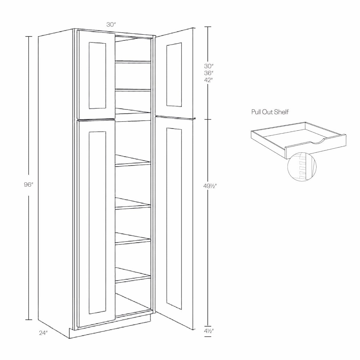 Elegant White - Double Door Utility Cabinet | 30"W x 96"H x 24"D - BUILDMYPLACE