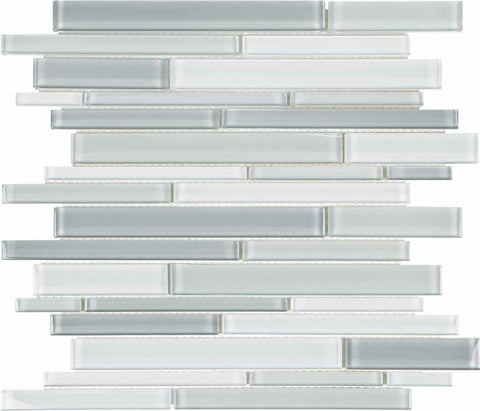 Element Grey Blend Random Strip Glossy Glass Mosaic