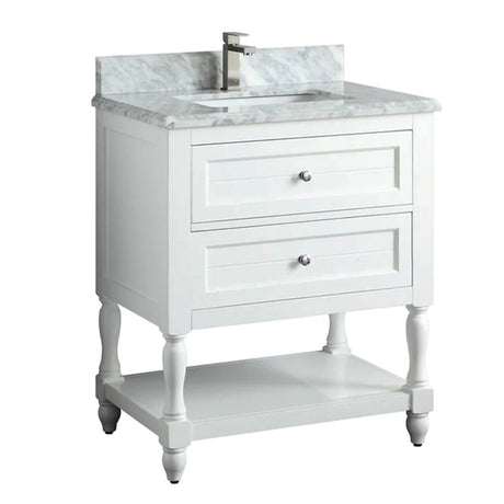 Elizabeth Freestanding Solid Wood White Bathroom Vanity with Carrara Natural Marble Sink Top with 4 In. Backsplash - BUILDMYPLACE