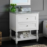 Elizabeth Freestanding Solid Wood White Bathroom Vanity with Carrara Natural Marble Sink Top with 4 In. Backsplash - BUILDMYPLACE