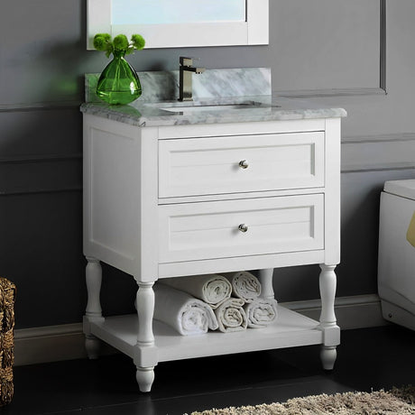 Elizabeth Freestanding Solid Wood White Bathroom Vanity with Carrara Natural Marble Sink Top with 4 In. Backsplash - BUILDMYPLACE