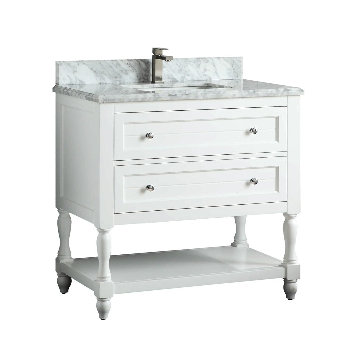 Elizabeth Freestanding Solid Wood White Bathroom Vanity with Carrara Natural Marble Sink Top with 4 In. Backsplash - BUILDMYPLACE