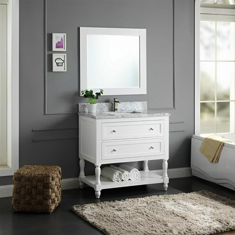 Elizabeth Freestanding Solid Wood White Bathroom Vanity with Carrara Natural Marble Sink Top with 4 In. Backsplash - BUILDMYPLACE