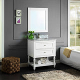 Elizabeth Freestanding Solid Wood White Bathroom Vanity with Carrara Natural Marble Sink Top with 4 In. Backsplash - BUILDMYPLACE