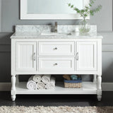 Elizabeth Freestanding Solid Wood White Bathroom Vanity with Carrara Natural Marble Sink Top with 4 In. Backsplash - BUILDMYPLACE