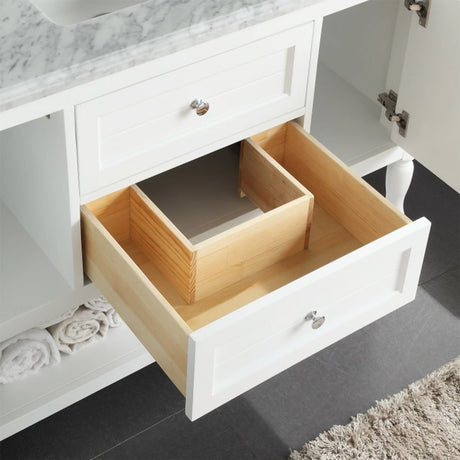 Elizabeth Freestanding Solid Wood White Bathroom Vanity with Carrara Natural Marble Sink Top with 4 In. Backsplash - BUILDMYPLACE