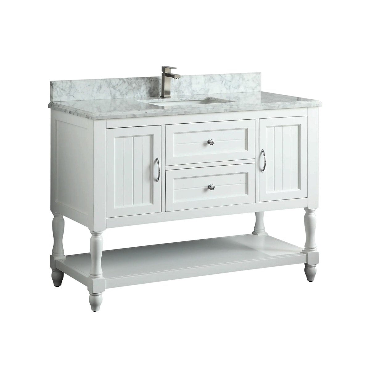 Elizabeth Freestanding Solid Wood White Bathroom Vanity with Carrara Natural Marble Sink Top with 4 In. Backsplash - BUILDMYPLACE