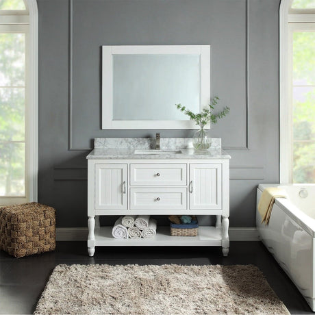 Elizabeth Freestanding Solid Wood White Bathroom Vanity with Carrara Natural Marble Sink Top with 4 In. Backsplash - BUILDMYPLACE