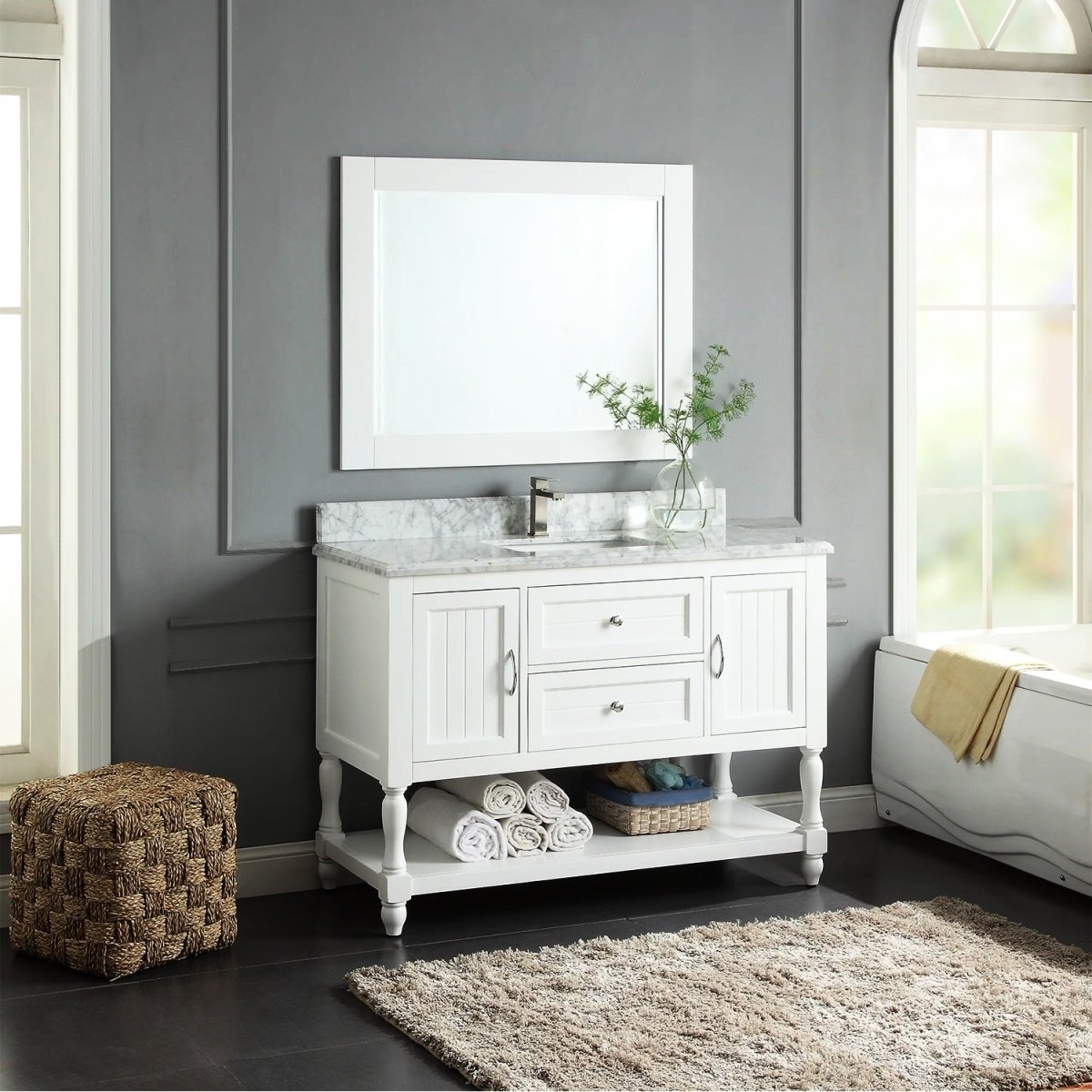 Elizabeth Freestanding Solid Wood White Bathroom Vanity with Carrara Natural Marble Sink Top with 4 In. Backsplash - BUILDMYPLACE