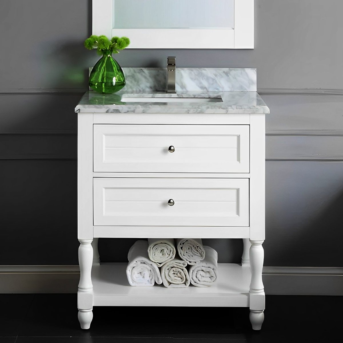 Elizabeth Freestanding Solid Wood White Bathroom Vanity with Carrara Natural Marble Sink Top with 4 In. Backsplash - BUILDMYPLACE