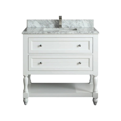 Elizabeth Freestanding Solid Wood White Bathroom Vanity with Carrara Natural Marble Sink Top with 4 In. Backsplash - BUILDMYPLACE