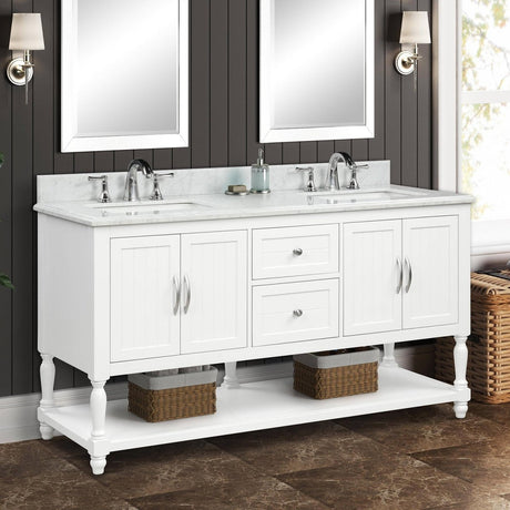 Elizabeth Freestanding Solid Wood White Bathroom Vanity with Carrara Natural Marble Sink Top with 4 In. Backsplash - BUILDMYPLACE