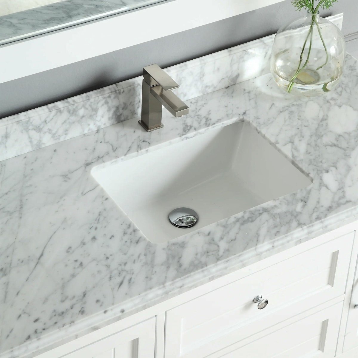 Elizabeth Freestanding Solid Wood White Bathroom Vanity with Carrara Natural Marble Sink Top with 4 In. Backsplash - BUILDMYPLACE