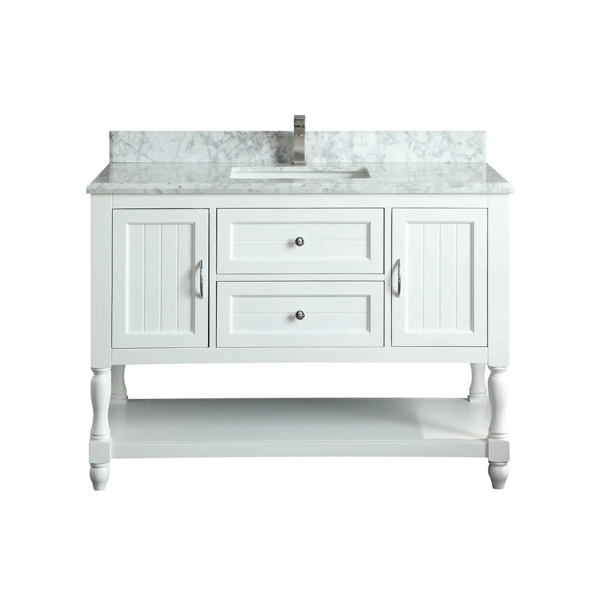 Elizabeth Freestanding Solid Wood White Bathroom Vanity with Carrara Natural Marble Sink Top with 4 In. Backsplash - BUILDMYPLACE