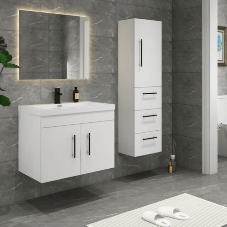 Elsa Modern Floating / Wall Mounted Bathroom Linen Side Cabinet With 1 Door and 3 Drawers - BUILDMYPLACE