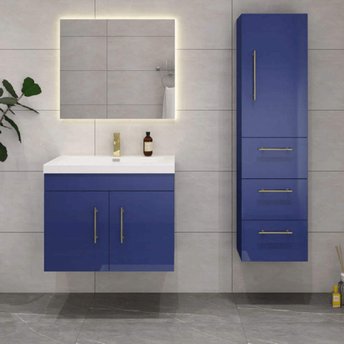 Elsa Modern Floating / Wall Mounted Bathroom Linen Side Cabinet With 1 Door and 3 Drawers - BUILDMYPLACE