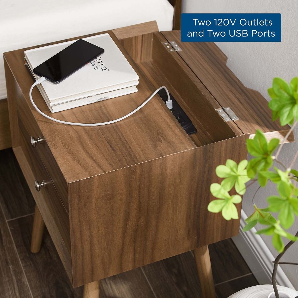 Ember Wood Nightstand With USB Ports - BUILDMYPLACE
