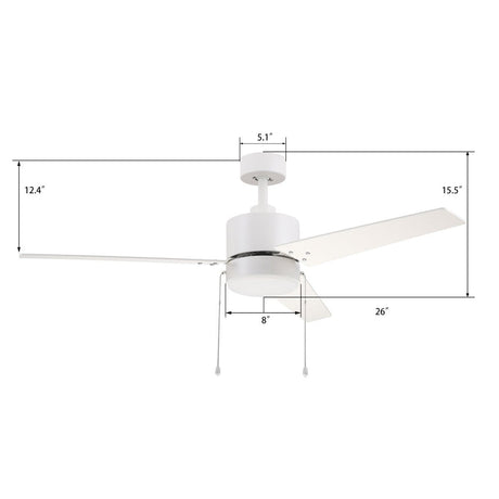 EMPIRE 52 inch 3 - Blade Ceiling Fan with LED Light & Pull Chain - LEDMyPlace