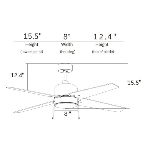EMPIRE 52 inch 4 - Blade Ceiling Fan with LED Light & Pull Chain - LEDMyPlace