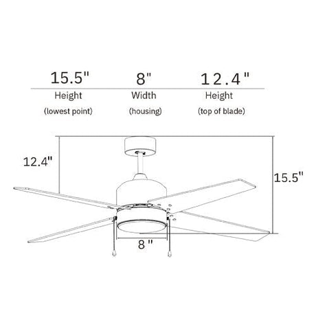 EMPIRE 52 inch 4 - Blade Ceiling Fan with LED Light & Pull Chain - LEDMyPlace