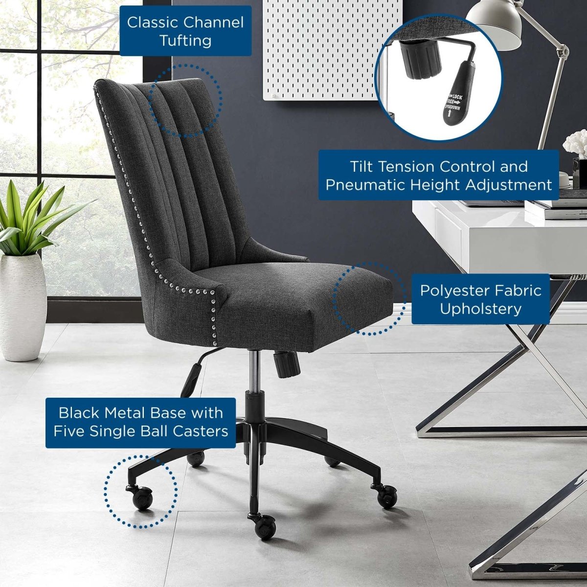 Empower Channel Tufted Fabric Office Chair - BUILDMYPLACE