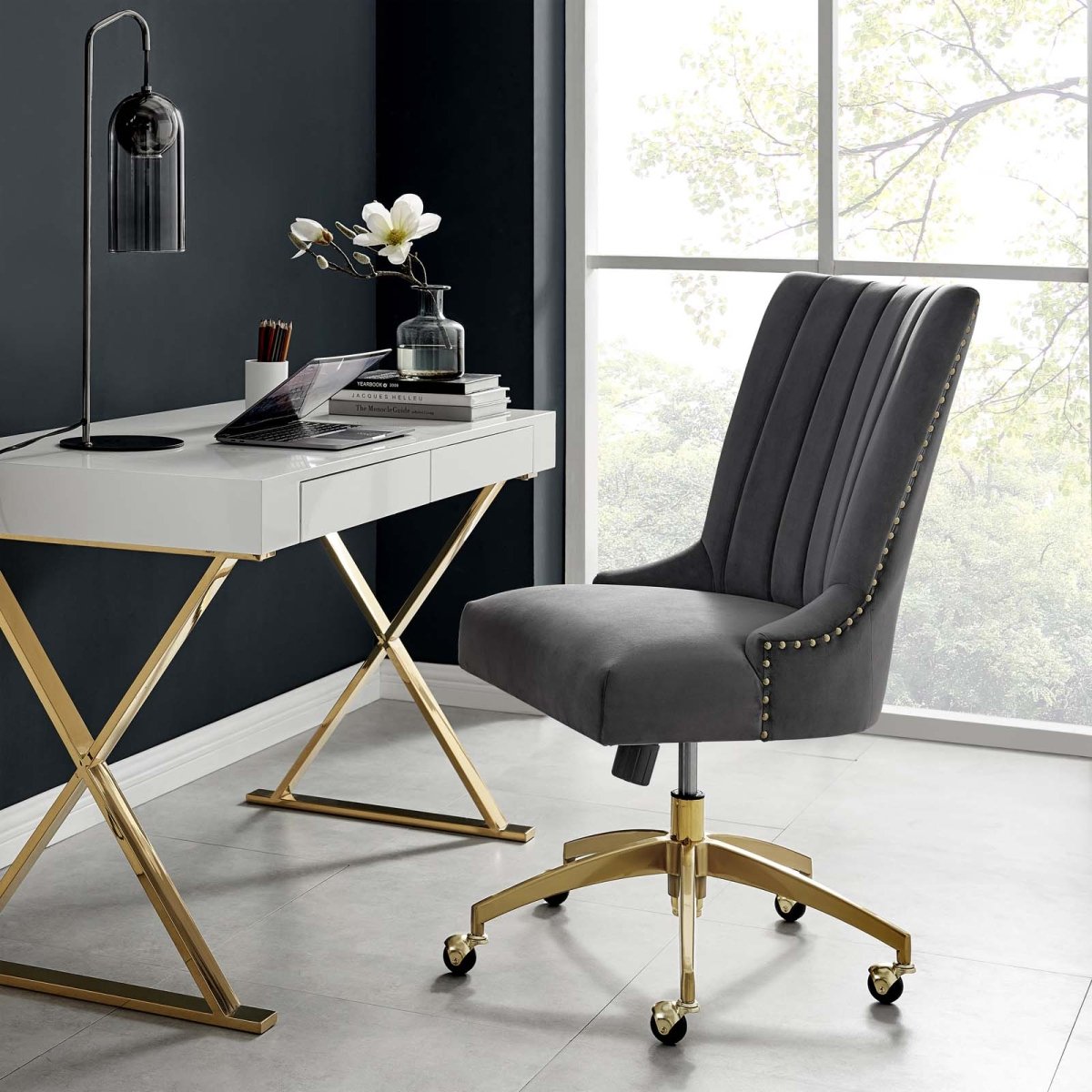 Empower Channel Tufted Performance Velvet Office Chair - BUILDMYPLACE