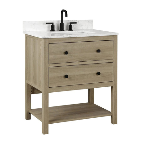 Encino 30 - in Vanity Combo Light Oak with Carrara White Engineered Stone Top - BUILDMYPLACE