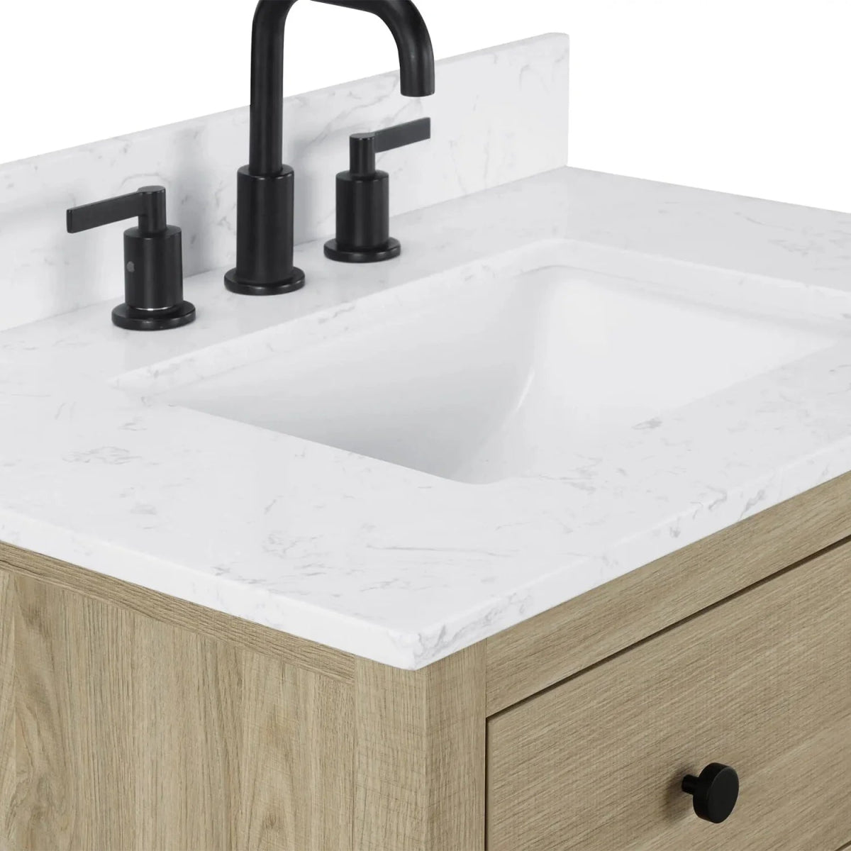 Encino 30 - in Vanity Combo Light Oak with Carrara White Engineered Stone Top - BUILDMYPLACE