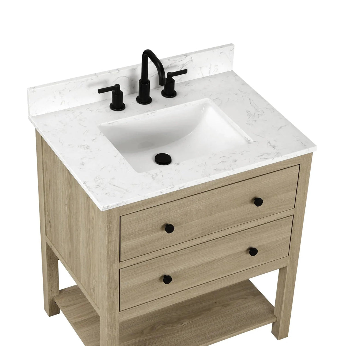 Encino 30 - in Vanity Combo Light Oak with Carrara White Engineered Stone Top - BUILDMYPLACE