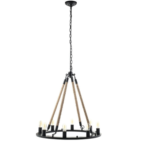 Encircle Vintage Rope & Steel 12 - Light Chandelier - Brown - Farmhouse - Inspired Light - BUILDMYPLACE