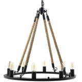 Encircle Vintage Rope & Steel 12 - Light Chandelier - Brown - Farmhouse - Inspired Light - BUILDMYPLACE