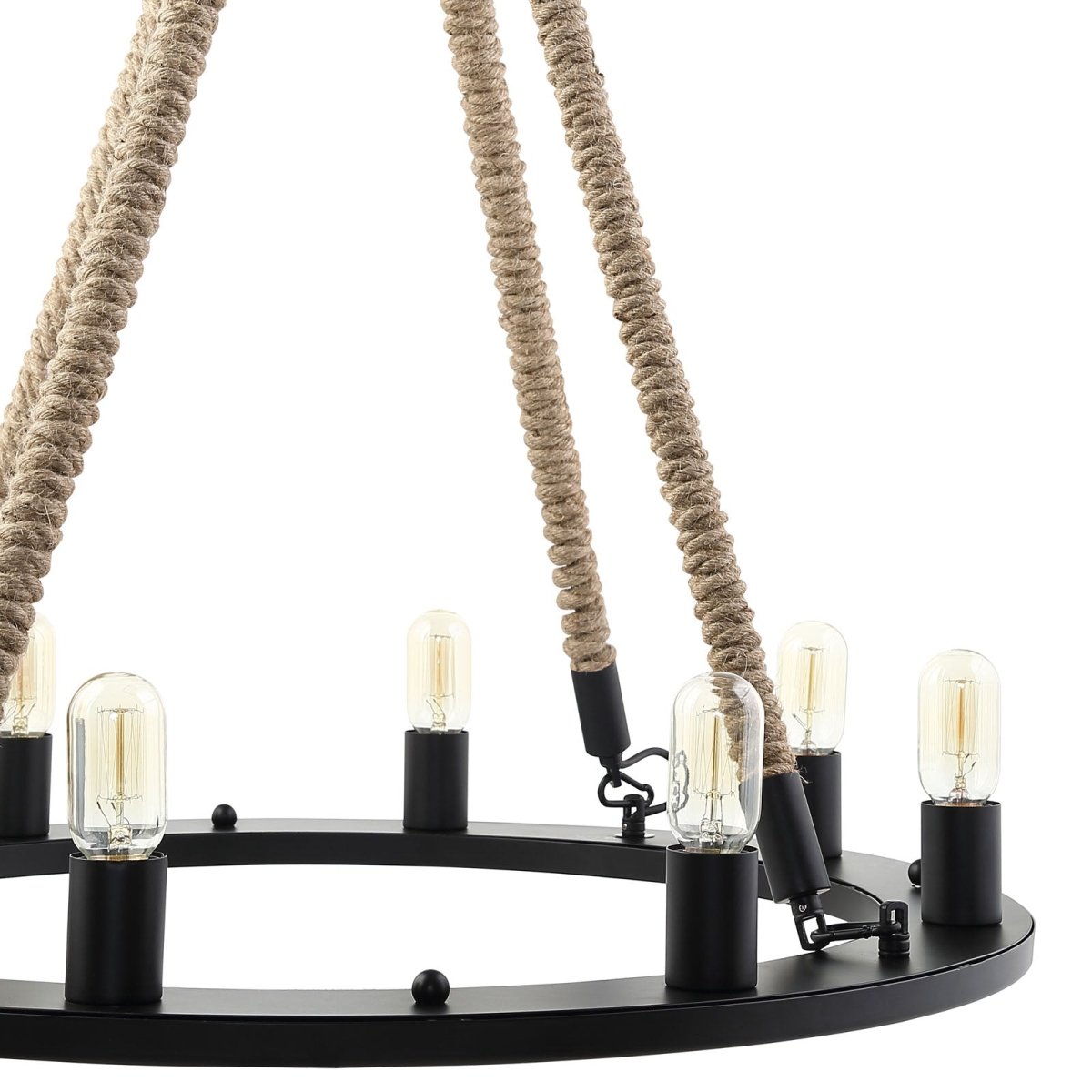 Encircle Vintage Rope & Steel 12 - Light Chandelier - Brown - Farmhouse - Inspired Light - BUILDMYPLACE