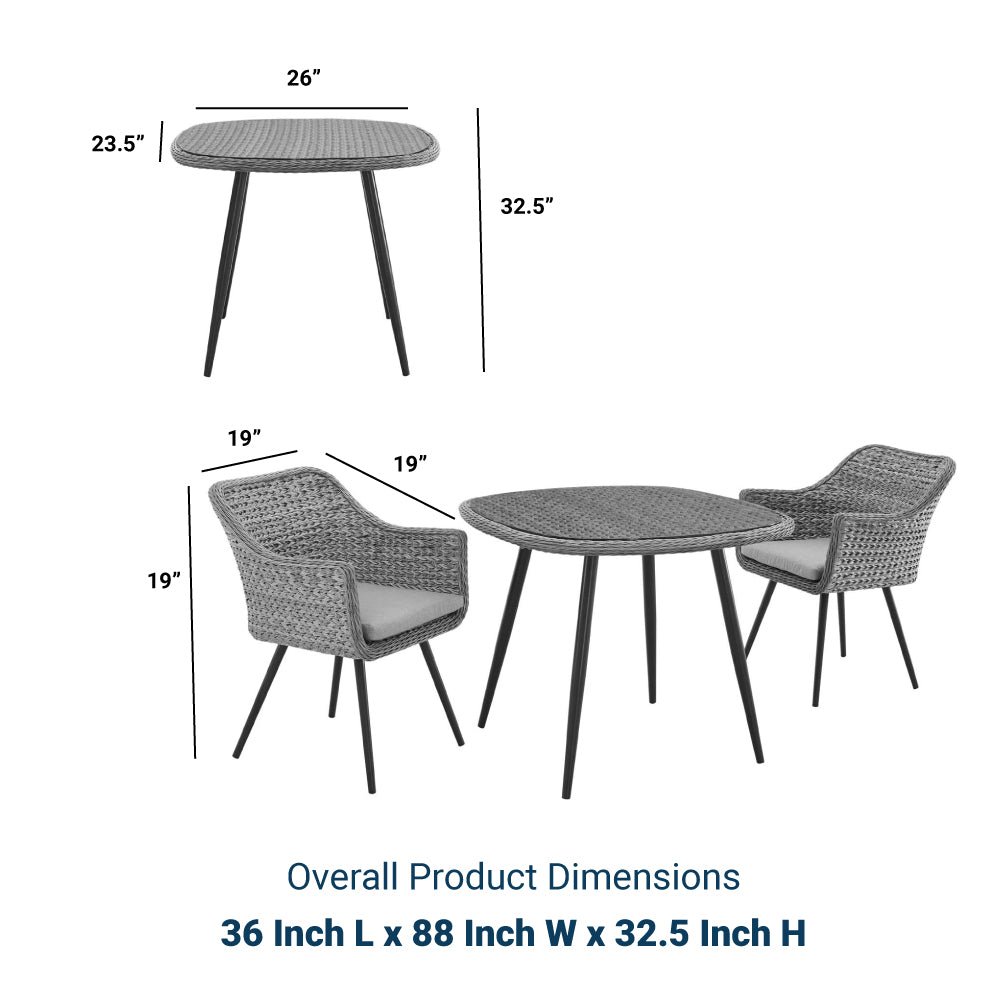 Endeavor 3 Piece Outdoor Patio Wicker Rattan Dining Set - Conversation Chair Set - BUILDMYPLACE